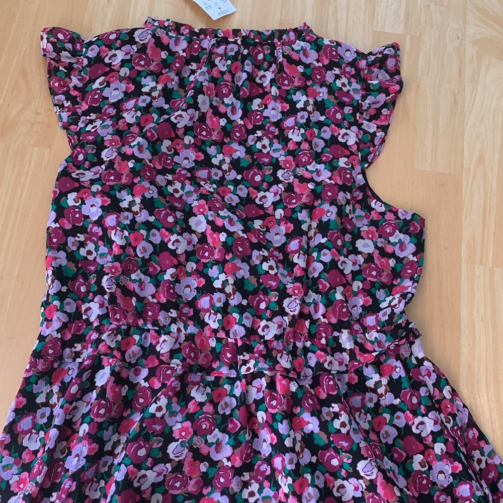 NWT J Crew v-neck Floral Print Back/Pink midi dress. Size 2 - Picture 7 of 8